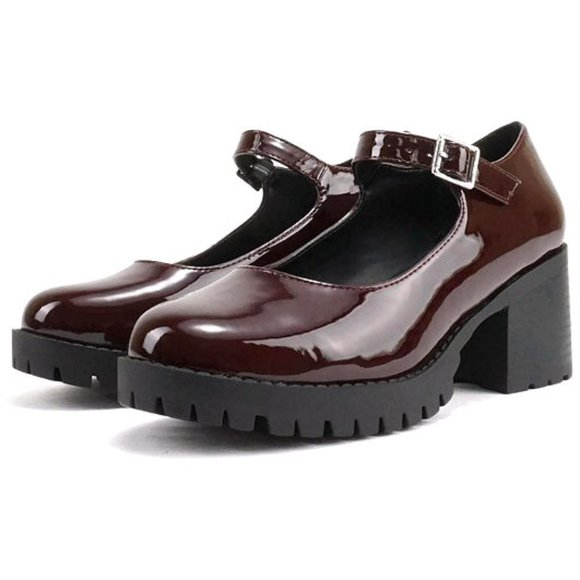 New Women Burgundy Patent Platform Mary Jane Pumps Ballet Flats - Picture 4 of 7